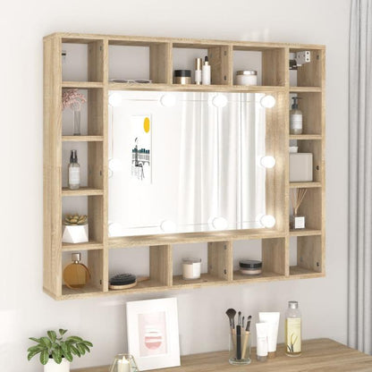 Badkamerspiegelkast – Spiegelkast – Medicijnkast – Wandkast – Badkamerkast – Ruimtebesparend Ontwerp – Sonoma Eikenfineer Met Heldere Glazen Deuren 91x15x76,5 cm
