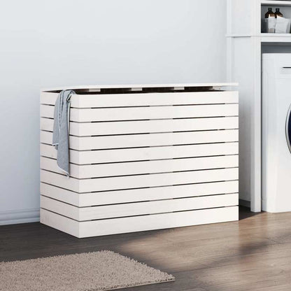 Wasmand – Wasbox – Wassorteerder – Waszak – Opbergmand – Massief Grenenhout – 3 Compartimenten Met Haken – 88,5x44x66 cm – Klassiek Wit – Stevig & Ademend Design