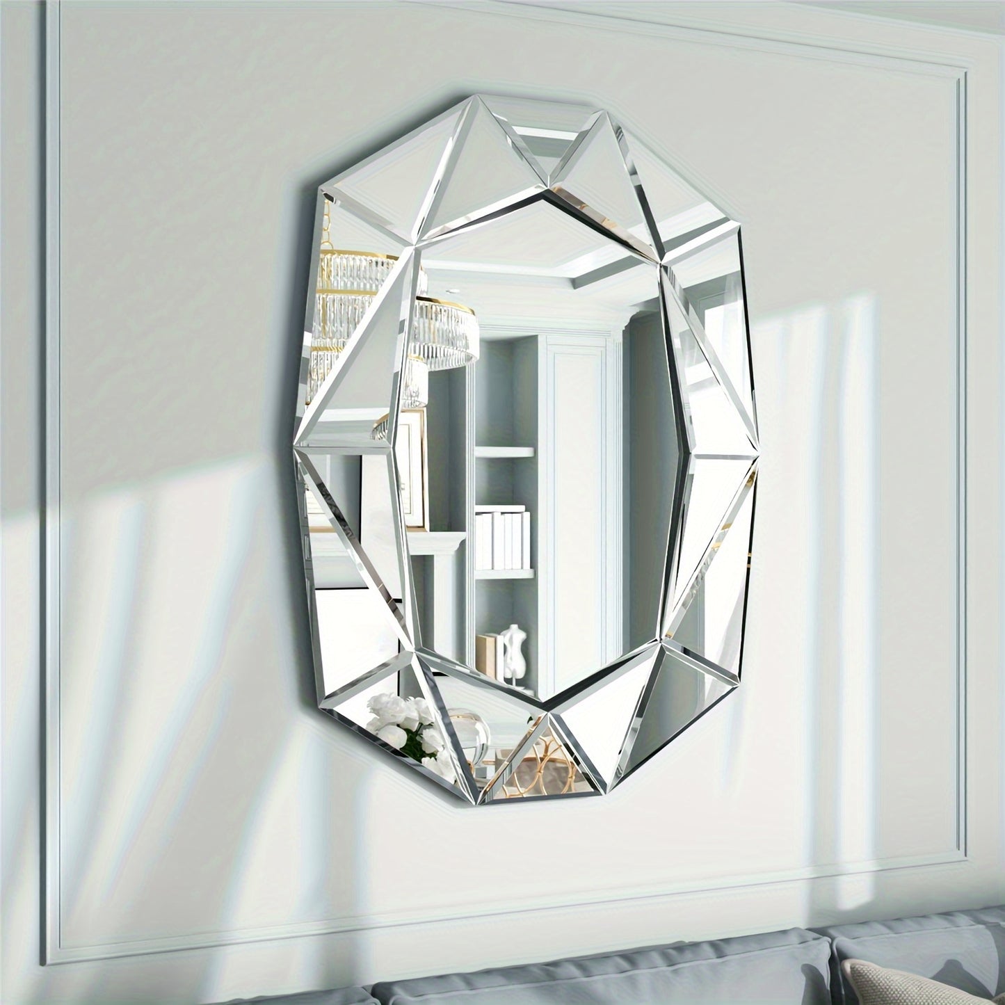 Wandspiegel – Spiegel – Muurspiegel – Badkamerspiegel – Decoratieve Spiegel – Onregelmatig Ontwerp – Facetrand Diamantvorm – 72x100 cm – Hoogwaardig Glas