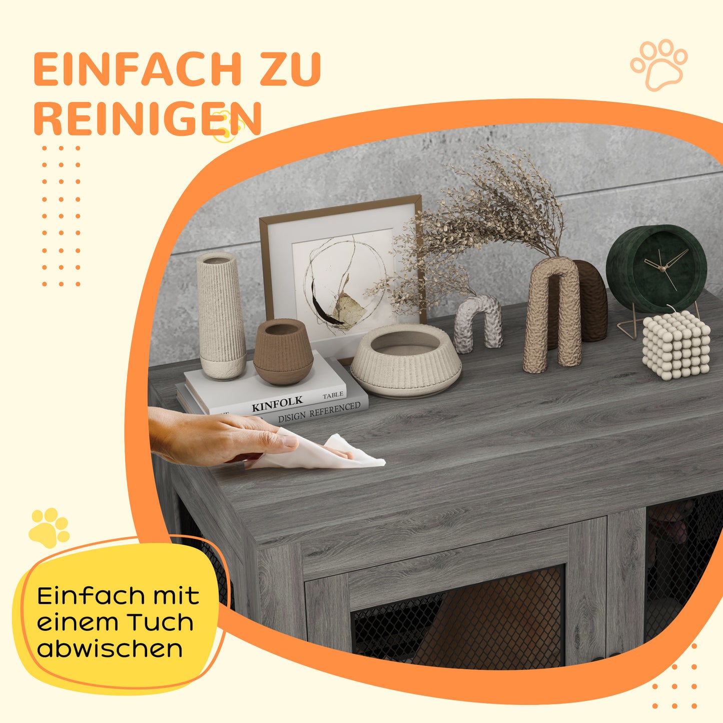 Dog Box, Puppy Box, with Storage Surface, Water-Repellent Cushion, Steel Grid, Adjustable Feet, 94X60X71.5 Cm