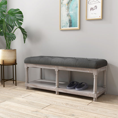 Opbergbank – Zitbank – Schoenenbank – Halbank – Opbergmeubel – Vintage Design – Rubberen Houten Frame – Comfortabele Zitting Met Knoopstiksel
