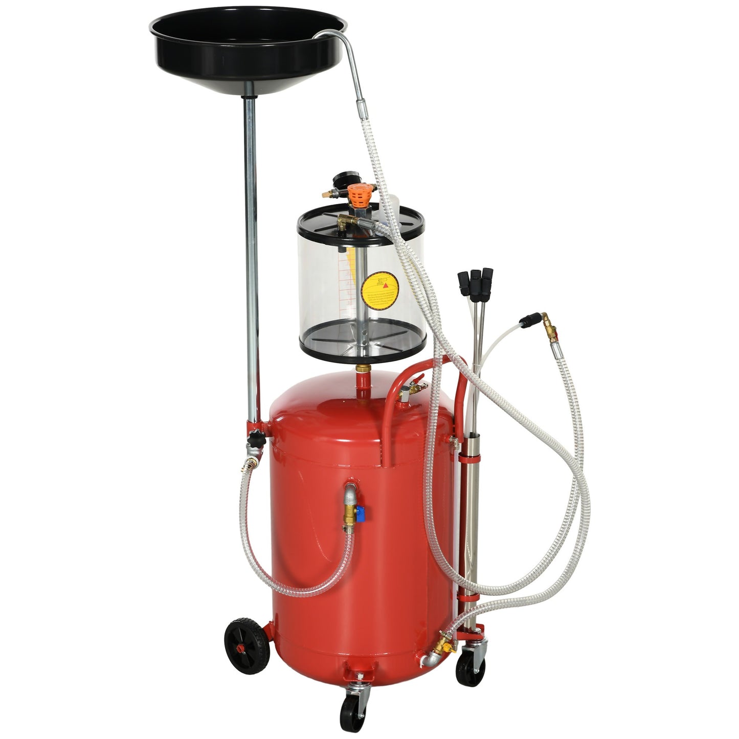 Olieafvoer – Olieopvangbak – Olieopvang – Olieopvangset – Olieafzuiger – 80 Liter Capaciteit – Verstelbare Trechterhoogte 120-140 cm – Pneumatisch & Handmatig – Mobiel Met Wieltjes – Rood