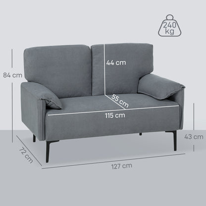 2-Zits Bank – Tweezitsbank – Loveseat – Sofa – Zithoek – Grijs – Fluwelen Bekleding – Extra Dikke Kussens
