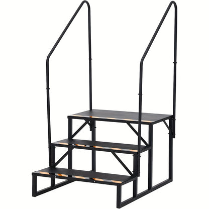 Campertrap – Caravantrapje – Opstapje – Reiswagen Trap – 3 Treden Met Handgrepen – Staal – Antislip – Draagvermogen 299 kg