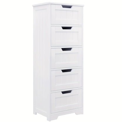 Opbergkast Wit – Ladenkast – Opbergmeubel – Ladekast – Opbergkast Badkamer – 40x30x102 cm – Vijf Lades – Duurzaam MDF Hout – Vrijstaand – Metalen Handgrepen