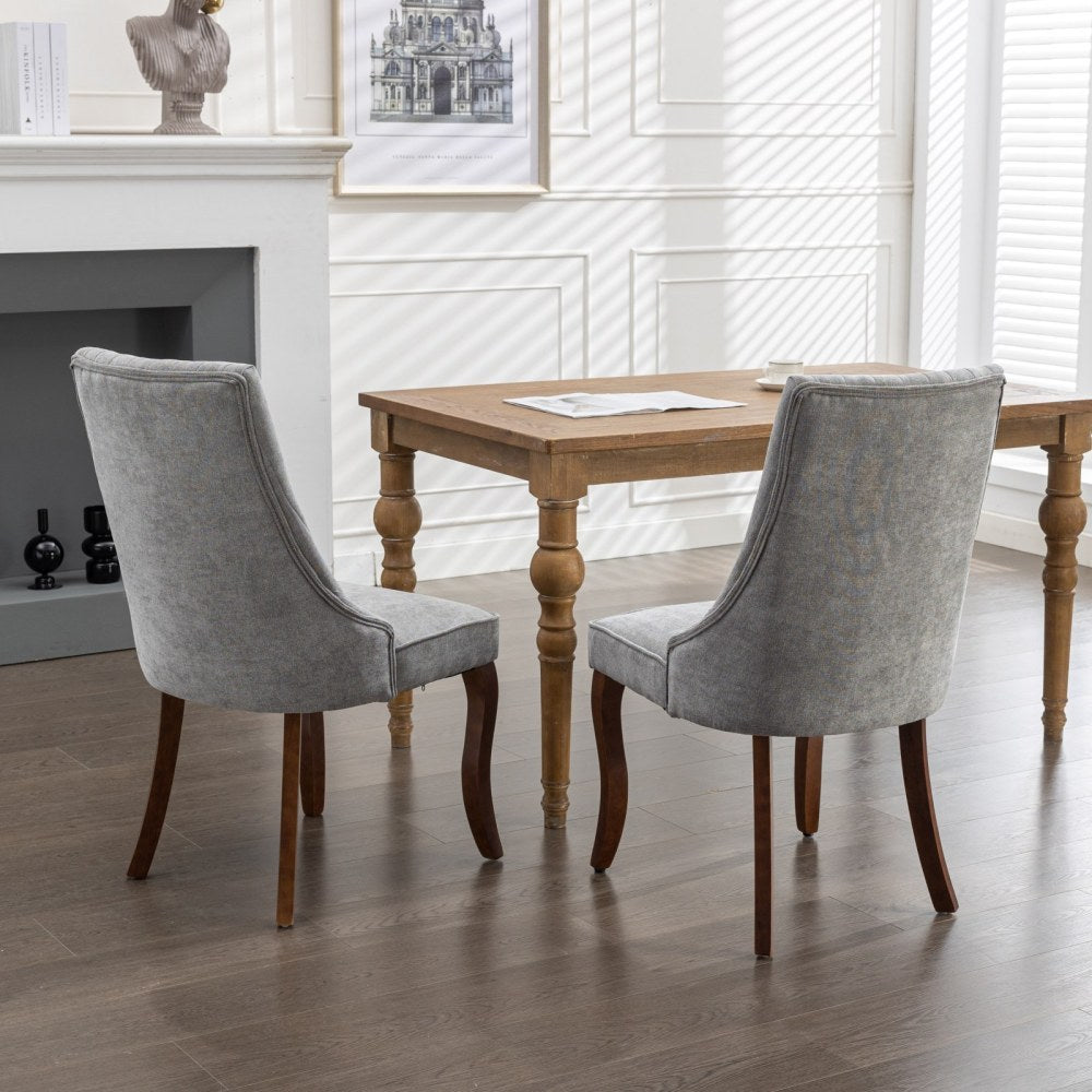 Eetkamerstoelen – Stoelen – Zitstoelen – Keukenstoelen – Eettafelstoelen – Set van 2 Grijze Chenille Stoelen – Comfortabele Schuimvulling – Modern Open Rugdesign