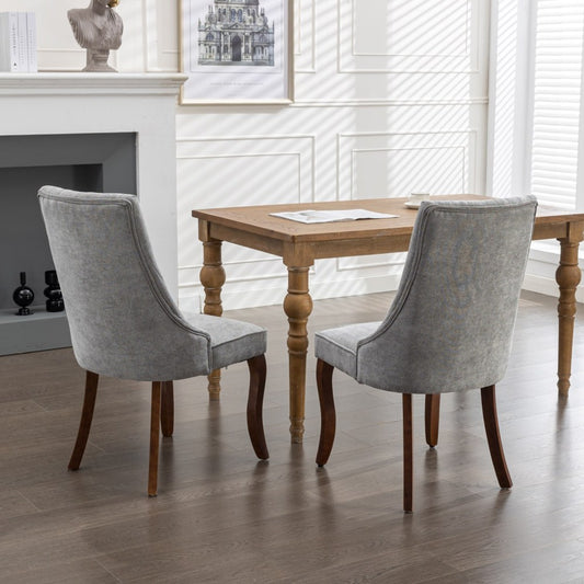 Eetkamerstoelen – Stoelen – Zitstoelen – Keukenstoelen – Eettafelstoelen – Set van 2 Grijze Chenille Stoelen – Comfortabele Schuimvulling – Modern Open Rugdesign