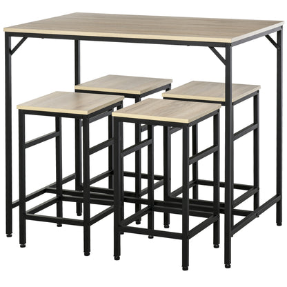 Bartafelset – Barkrukken – Eettafelset – Bistoeltafel – Keukentafel – 5-delig – Industrieel Design – Melamine Tafelblad – Zwart Stalen Frame – Compact 100x60x88 cm