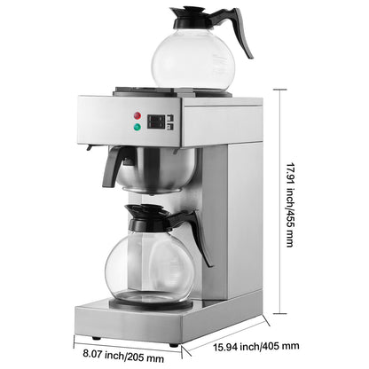 Koffiezetapparaat – Drip Koffiemachine – Koffiezetter – Horecakoffiezetter – Grootverbruik – 12 Kopjes – Twee Warmhoudplaten – Twee Glazen Karaffen – Roestvrijstalen Filter