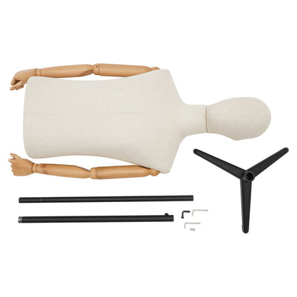 Mannenetalagepop – Etalagepop Heren – Displaypop Man – Kledingpoppetje – Etalagepop Verstelbaar – Verstelbare Hoogte 135-193 cm – Houten Body Met Linnen Bekleding