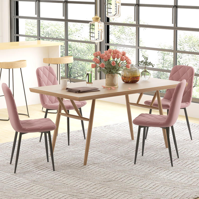 Eetkamerstoel – Keukenstoel – Stoel – Kuipstoel – Set Van 4 – Roze Velvet Bekleding – Gepoedercoat Stalen Frame – Comfortabele Rugleuning 47 cm Zithoogte