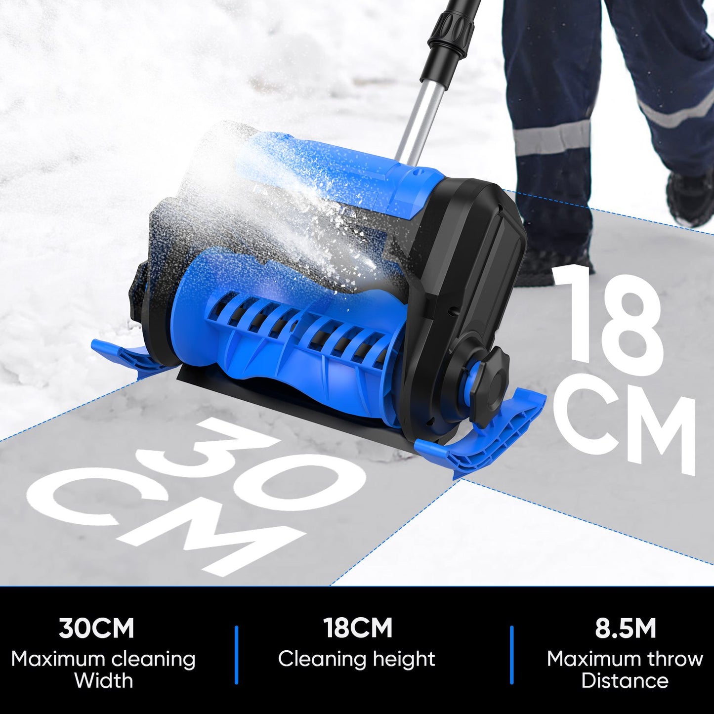 Sneeuwblazer – Sneeuwruimer – Sneeuwschuiver – Bladblazer – Accu Bladblazer – 1000W Borstelloze Motor – 30 cm Werkbreedte – Draadloos Opvouwbaar Design