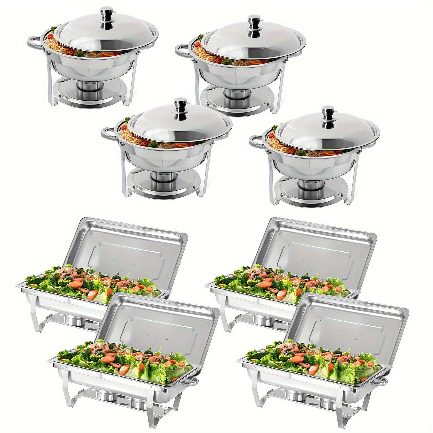 Chafing Dish – Buffetwarmer – Warmhoudschaal – Warmhoudplaat – Voedselwarmhouder – 8-delige Set – RVS 201 Roestvrij Staal – Zonder Elektriciteit