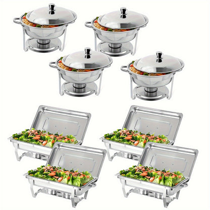Chafing Dish – Buffetwarmer – Warmhoudschaal – Warmhoudplaat – Voedselwarmhouder – 8-delige Set – RVS 201 Roestvrij Staal – Zonder Elektriciteit