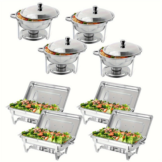 Chafing Dish – Buffetwarmer – Warmhoudschaal – Warmhoudplaat – Voedselwarmhouder – 8-delige Set – RVS 201 Roestvrij Staal – Zonder Elektriciteit