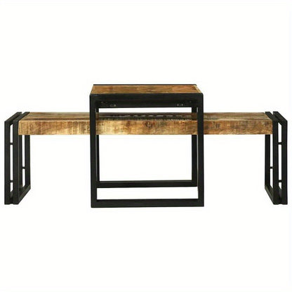 2-Delige Coffee Table Set Massief Ruw Mangowood Removable, Suitable for Indoor Use And Suitable for All Seasons