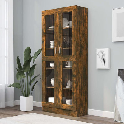 Modern Oak Wood Showcase Cabinet with Shutter Doors - 82.5x30.5x185.5cm Large Floor-Mounted Display Cabinet, No Electricity Needed