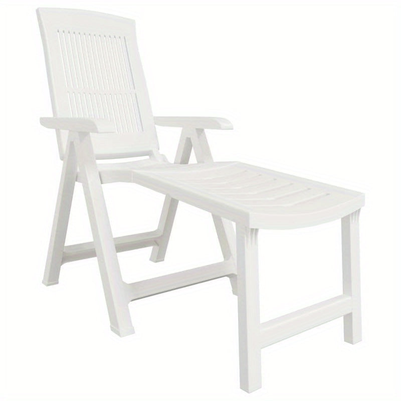 White Plastic Lounge Chair with Cushioned Seat & Backrest - Heavy-Duty All-Weather Durable Modern Design, Foldable Lightweight Sturdy Frame for Balcony, Terrace, Backyard, Poolside, Beach - Easy Assembly & Low Maintenance (Id