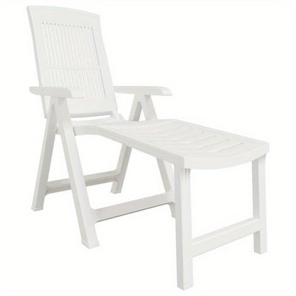 White Plastic Lounge Chair with Cushioned Seat & Backrest - Heavy-Duty All-Weather Durable Modern Design, Foldable Lightweight Sturdy Frame for Balcony, Terrace, Backyard, Poolside, Beach - Easy Assembly & Low Maintenance (Id