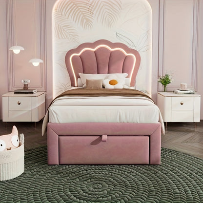Bedframe Roze – Gestoffeerd Bed – Eenpersoonsbed – Slaapbank – Kinderbed – Pastelroze Kleur – Eenvoudige Montage – Duurzaam Bamboemateriaal