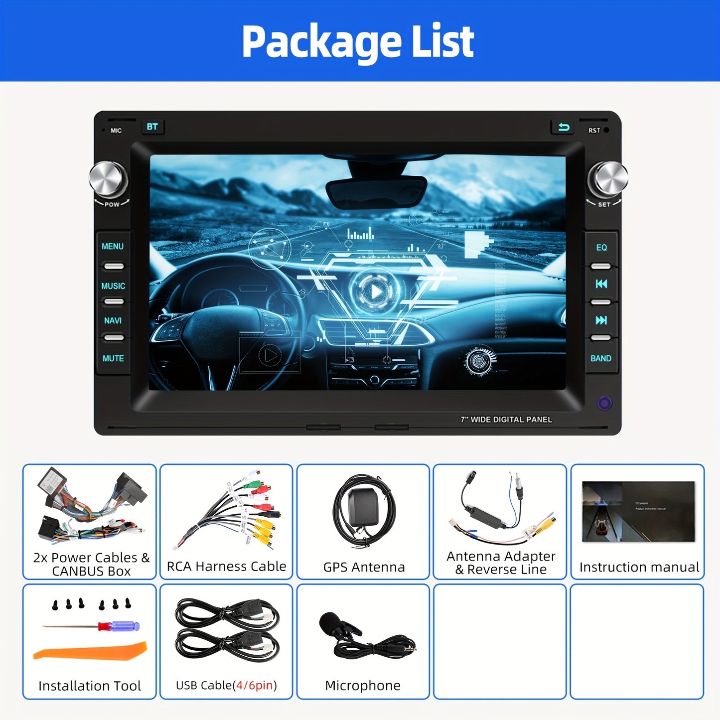 Android Autoradio – Multimedia Systeem – Inbouw Radio – Navigatie Systeem – Touchscreen Radio – 7-inch HD Display – Achteruitrijcamera Met Microfoon