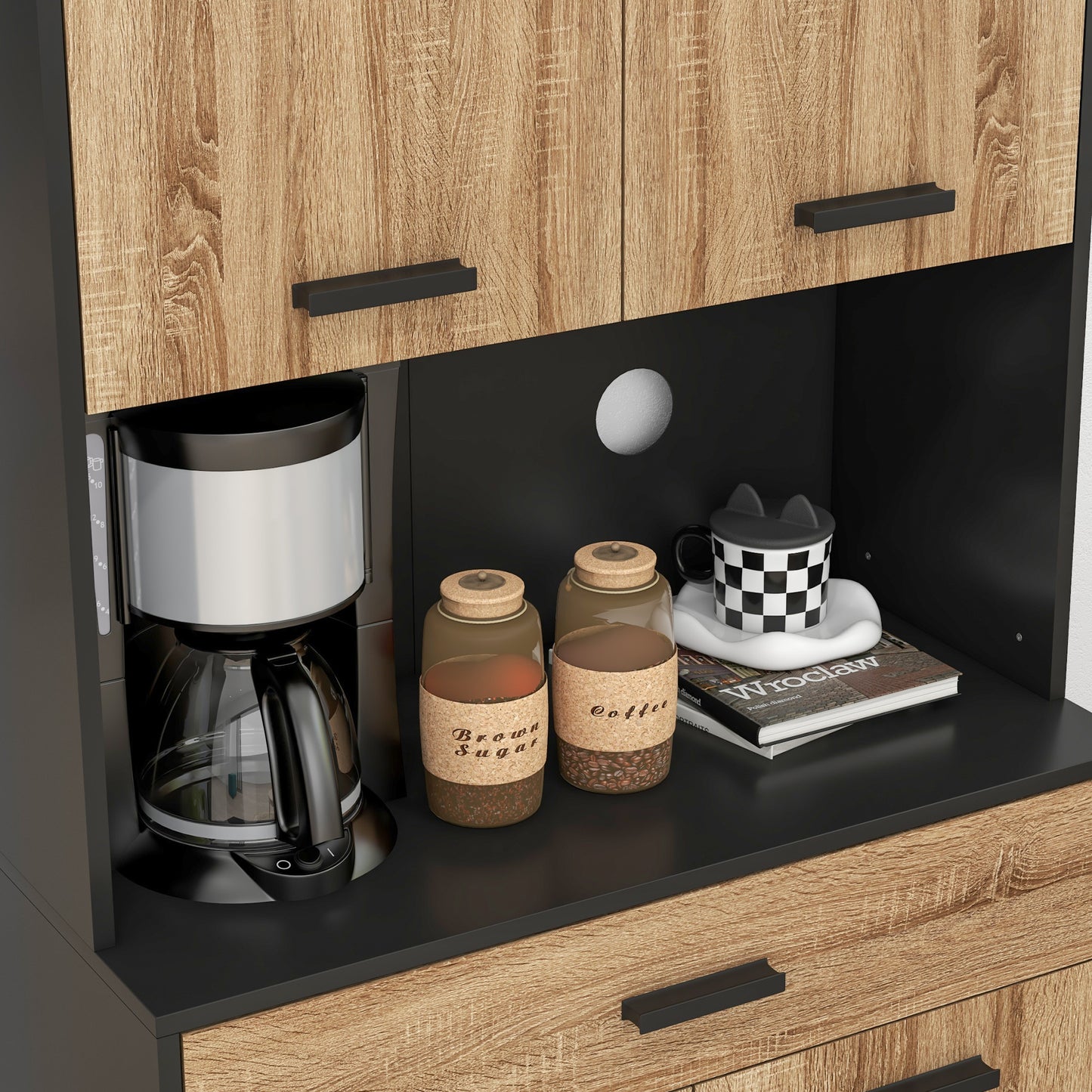 Keukenkast – Keukenbuffet – Opbergkast – Dressoir – Kast – Industrieel Design – 80x40x180 cm – Kabeldoorvoer
