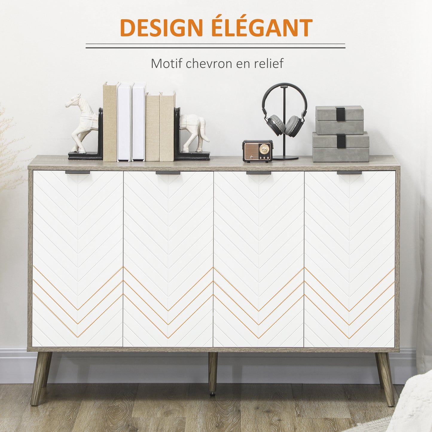 Dressoir – Opbergkast – Buffetkast – Ladekast – Kast – Laagstaand – Melaminehout – 120x35x77,4 cm – Chevron Deuren – Verstelbare Planken