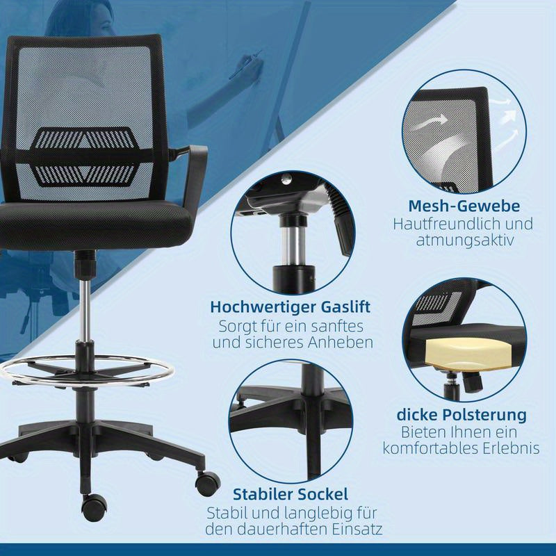 Bureaustoel – Ergonomische Stoel – Office Chair – Computerstoel – Bureaustoelen – Verstelbare Hoogte – Voetsteun & Lendensteun – Stevige 5-Wiel Basis