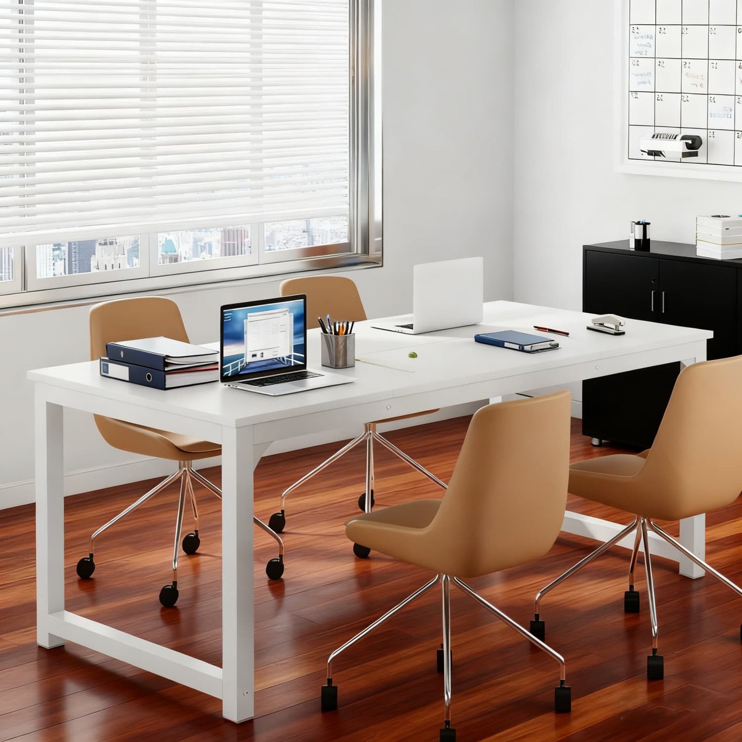 Bureau – Computertafel – Werkplek – Schrijftafel – Laptoptafel – Wit – Groot 160x80 cm – Met Lade en Kabelgoot – Stevig Houtfineer en Metalen Onderstel