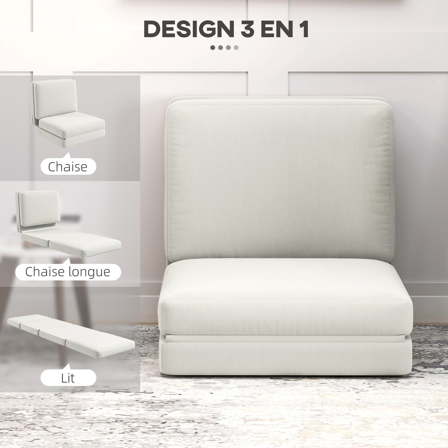 Verstelbare Zitzak – Vloerstoel – Fauteuil – Chaise Longue – Sofa Bed – Velours Crème – Opvouwbaar & Ruimtebesparend – Draaggewicht 240 Kg