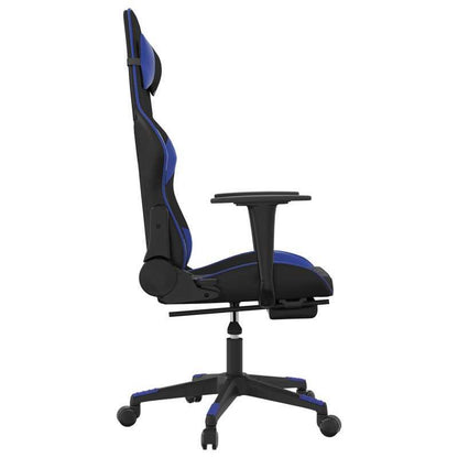 Gaming chair with footrest, black and blue faux leather for gaming PC