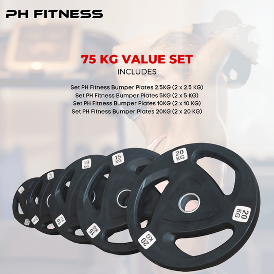 PH Fitness Premium Weight Plates – Rubber Coating – 35KG / 75KG / 105KG / 145KG / 290KG – Strength Training & Home Gym – 50mm Hole for Barbell