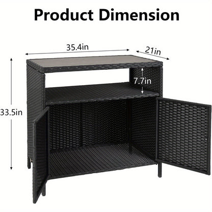 Wicker Opbergkast Buiten – Buitenmeubel – Tuinkast – Bar Tafel – Opbergtkast – Weerbestendig Wicker – Compact Design – Praktische Plank – Grijs