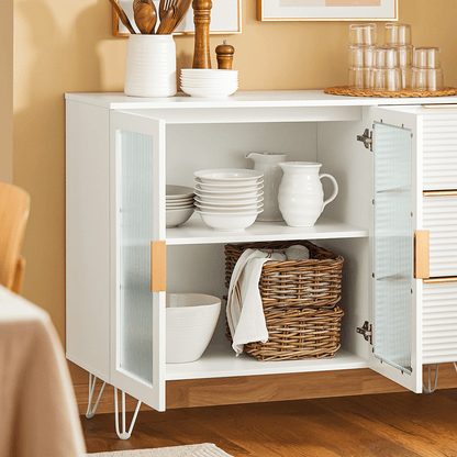 Keukenkastje – Keukenbuffet – Keukenmeubel – Opbergkast – Onderkast – 3 Laden – 2 Glazen Deuren – MDF Wit – Compact 108x85x40 cm
