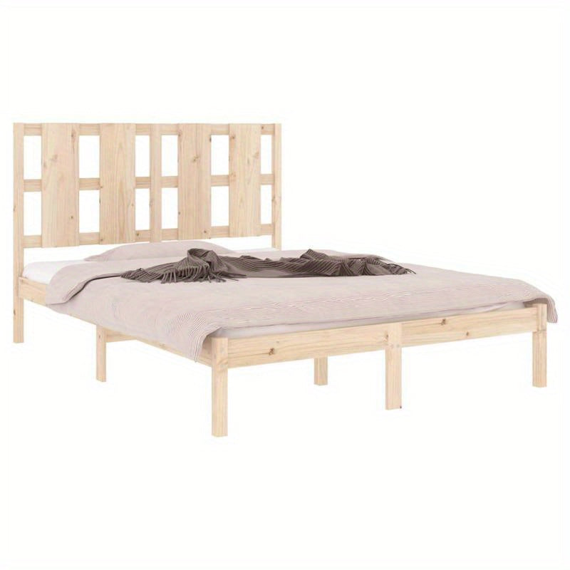 Modern Minimalist Bed Frame without Mattress - Heavy-Duty Pine Wood Platform Bed, Easy Assembly Tool-Free Setup, Fits Standard Mattresses, for Small Spaces & Contemporary Bedrooms - Durable Furniture, Clean Line Design, Space