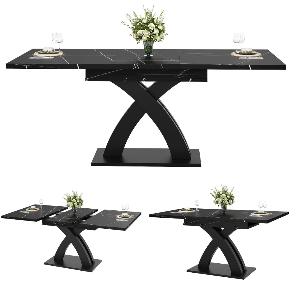Eettafel – Uitklaptafel – Keukentafel – Tafel – Uitschuifbare Tafel – Mat Zwart – Moderne Ruimtebesparende Ontwerp – Geschikt Voor 6 Personen – Duurzaam Niet-Houten Materiaal