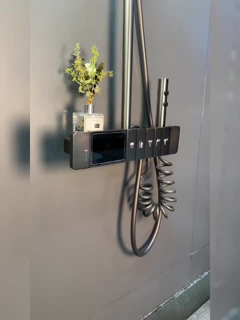 Slimme Douche Systemen – Digitale Douchekraan – Regen Douchekop – Waterval Kraan – Wandgemonteerd Bad Set – 5 Snelheden & Temperatuur Instelbaar – Real-Time Display (Gun Grijs)