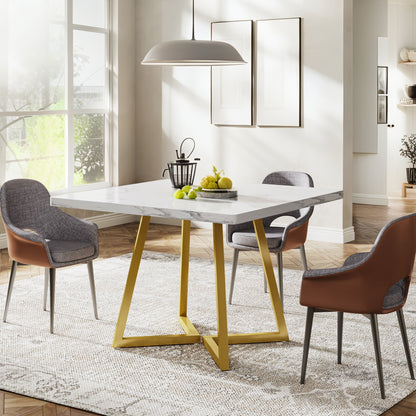 Eettafel – Tafel – Keukentafel – Eetkamertafel – Vierkante tafel – Modern design – Ruimtebesparend – Stevig metalen onderstel – Dik 3 cm MDF blad – Wit en goud