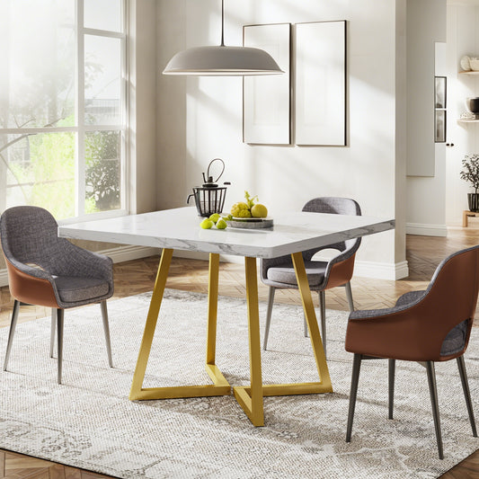 Eettafel – Tafel – Keukentafel – Eetkamertafel – Vierkante tafel – Modern design – Ruimtebesparend – Stevig metalen onderstel – Dik 3 cm MDF blad – Wit en goud