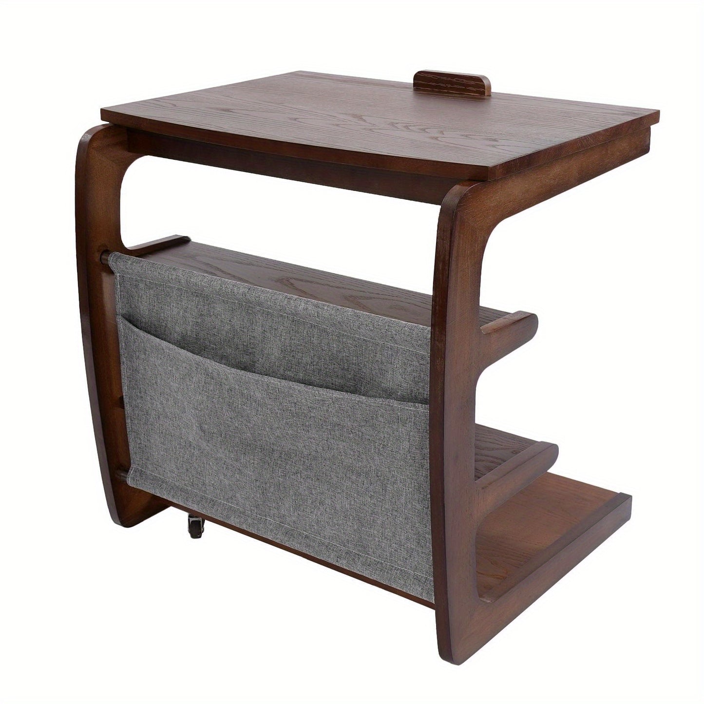 Mobiele Bijzettafel – Sofa Trolley – Bedtafel – Laptop Tafel – Opbergrek – 4 Lagig – Verstelbaar Bovenblad – Houtlook Bruin
