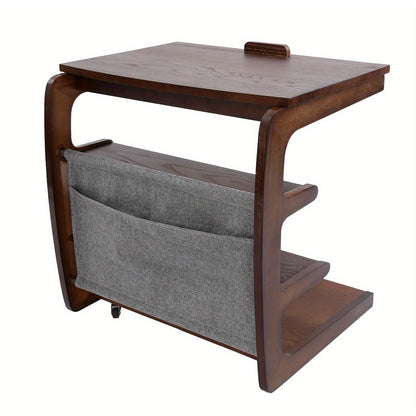 Mobiele Bijzettafel – Sofa Trolley – Bedtafel – Laptop Tafel – Opbergrek – 4 Lagig – Verstelbaar Bovenblad – Houtlook Bruin