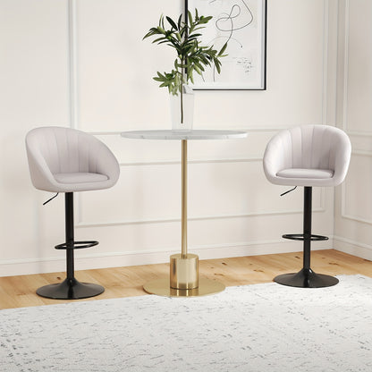 Receptiestoel – Wachtkamerstoel – Bureaustoel – Conferentiestoel – Bezoekersstoel – Barkruk – Verstelbare zithoogte – Luxe linnen stof beige – Set van 4