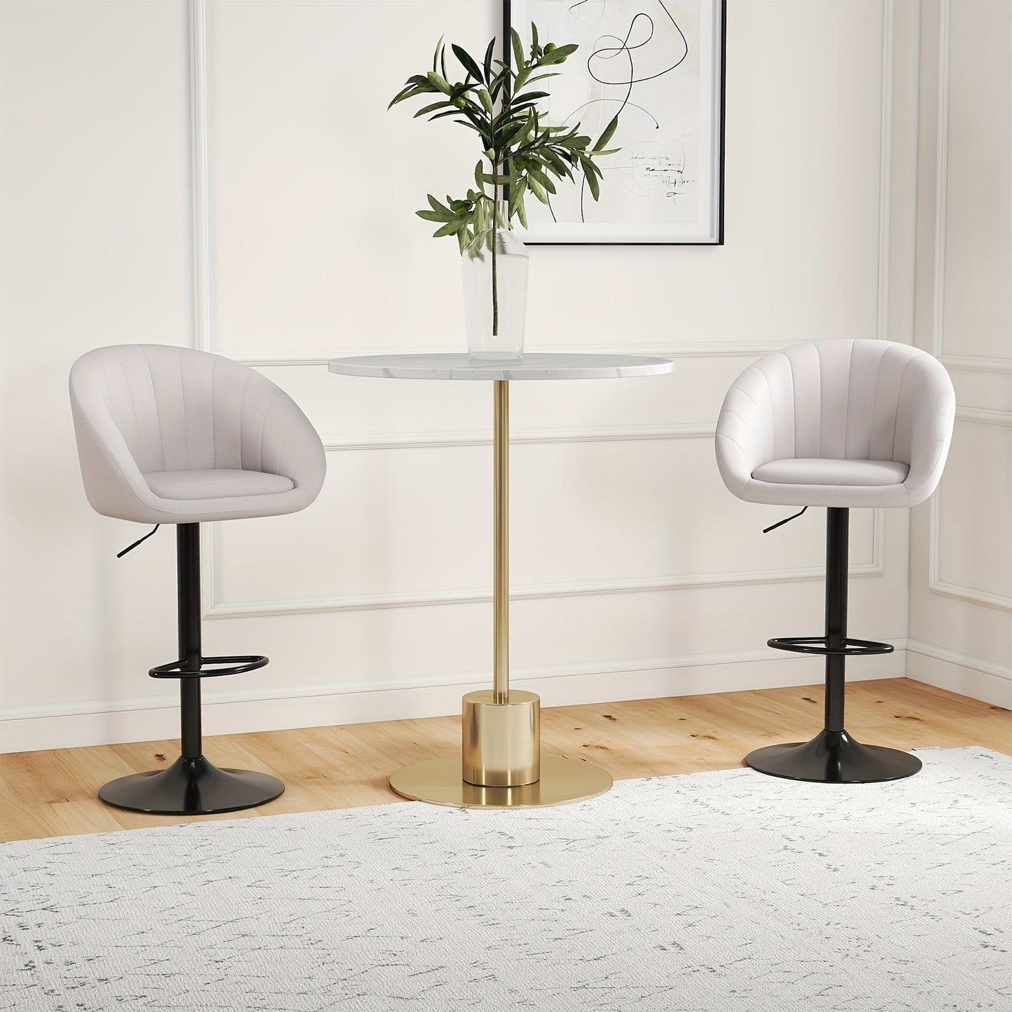 Receptiestoel – Wachtruimtestoel – Vergaderstoel – Eetkamerstoel – Bureaustoel – Hoogte Verstelbaar – Luxe Beige Linnen Bekleding – Met Ergonomische Rugleuning – Set van 2