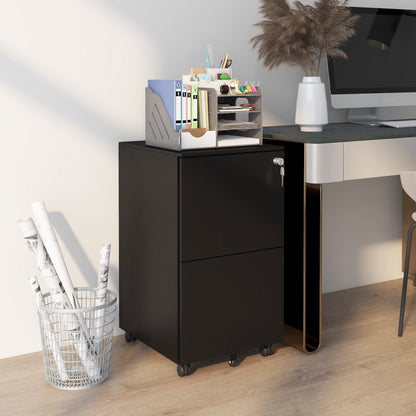 Ladekast Rollend – Kantoorcontainer – Archiefkast – Opbergkast – Met Wieltjes – Verstelbare Hangmappen – Met Slot – Stalen Zwart – Compact 37x43,5x67,5 cm – Mobiel En Veilig