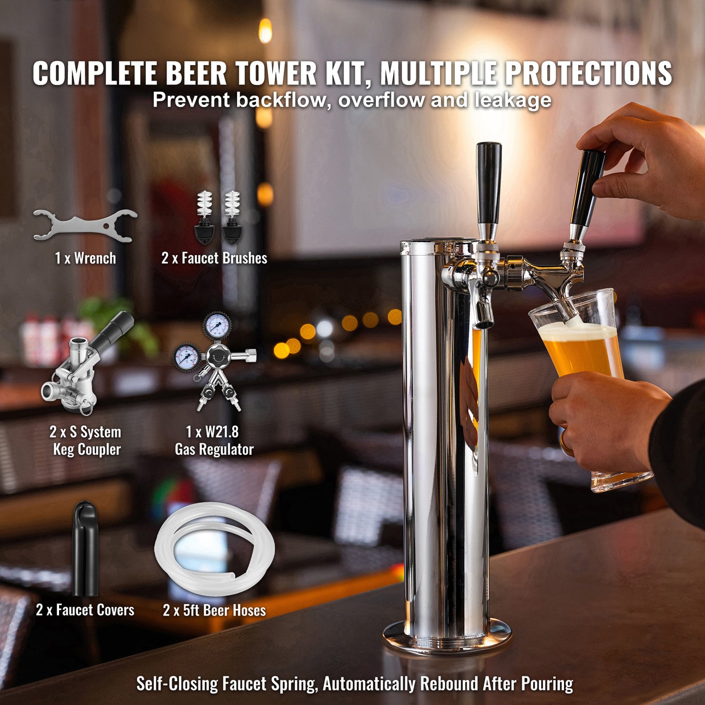 Dubbele Bierkraan – Bierdispensers – Bierkraan Set – Kegerator Tap – Tapinstallatie – RVS 304 Staal – Dual Gauge Drukregelaar
