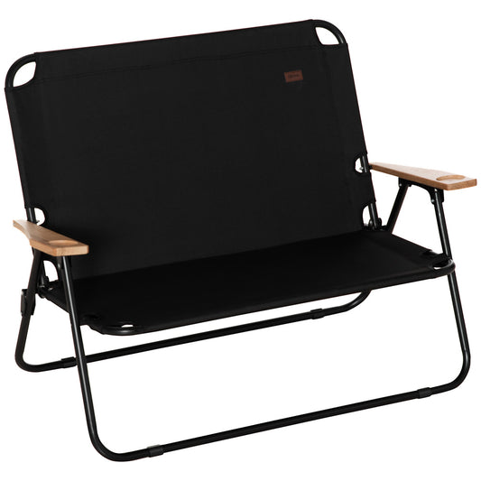 Campingstoel – Vouwstoel – Kampeerstoel – Tuinstoel – Klapstoel – 2-Persoons – Draaggewicht 160 kg – Weerbestendig & Inclusief Bekerhouder – Compact & Lichtgewicht – Zwart – 114x67x80 cm