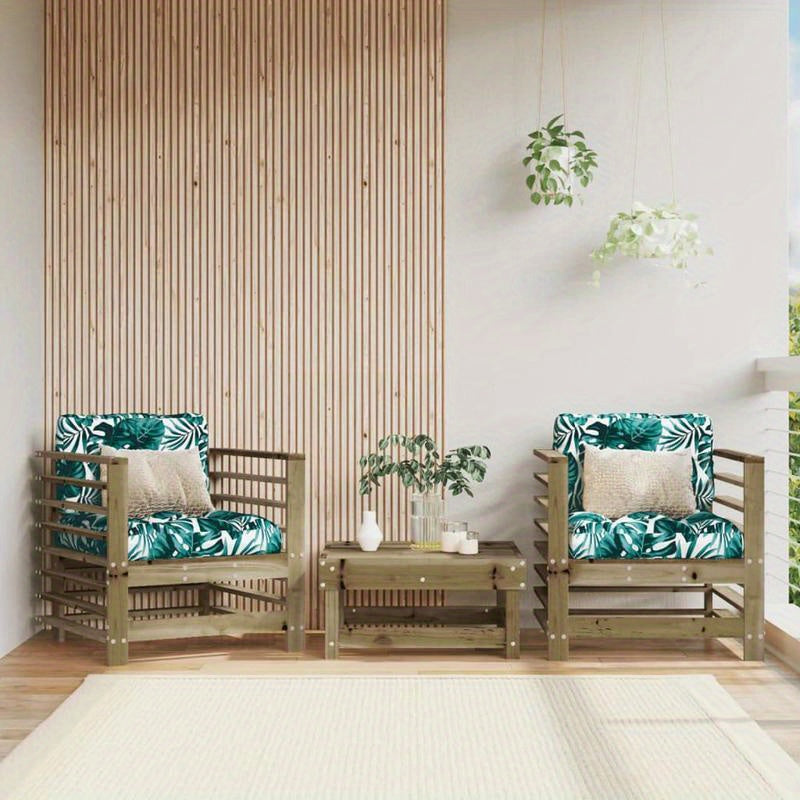 2-Person Wooden Patio Chair with Tropical Leaf Print - Green & Blue Design, Sturdy Legs, No Electricity Needed for Indoor/Outdoor Use, Patio Furniture, Patio Seating, Natural Wood Finish