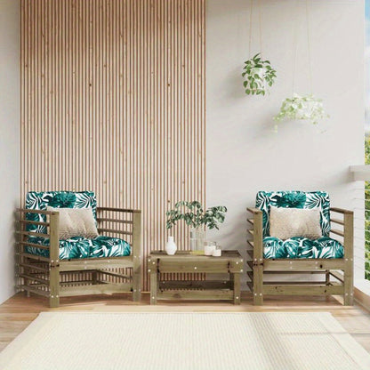 2-Person Wooden Patio Chair with Tropical Leaf Print - Green & Blue Design, Sturdy Legs, No Electricity Needed for Indoor/Outdoor Use, Patio Furniture, Patio Seating, Natural Wood Finish