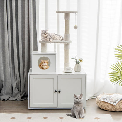 Kattenklimpaal – Krabpaal – Kattenhuis – Kattenmeubel – Krabmeubel – Multifunctioneel Design – Stabiele Houten Constructie – Wit