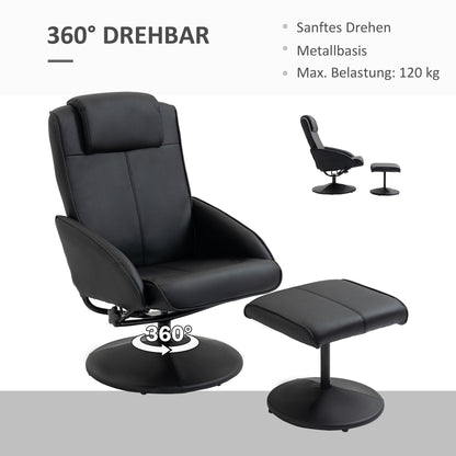 Relaxstoel – Fauteuil – Relaxfauteuil – Stoel Met Voetenbank – Zwarte Kunstleren Bekleding – Verstelbare Rugleuning – Ergonomisch Ontwerp
